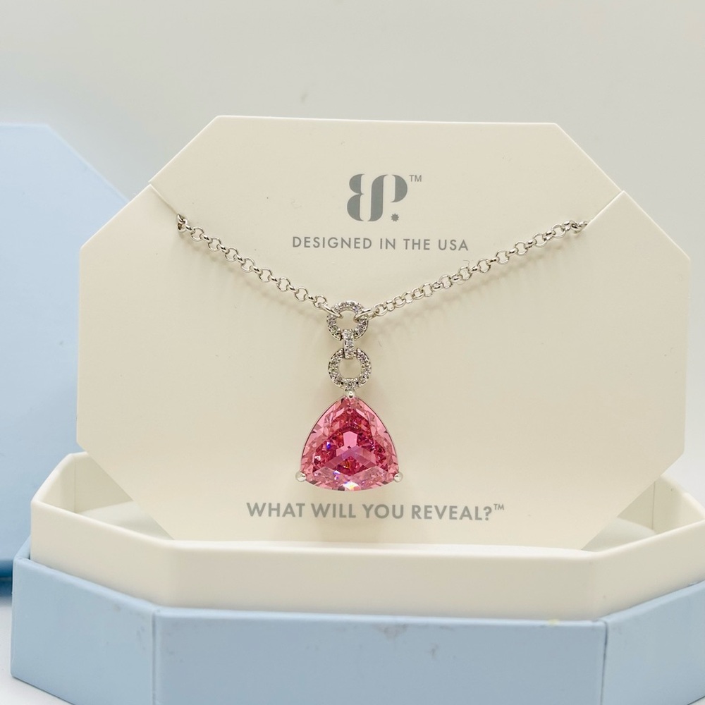 Bomb Party Rose quartz on rhodium necklace